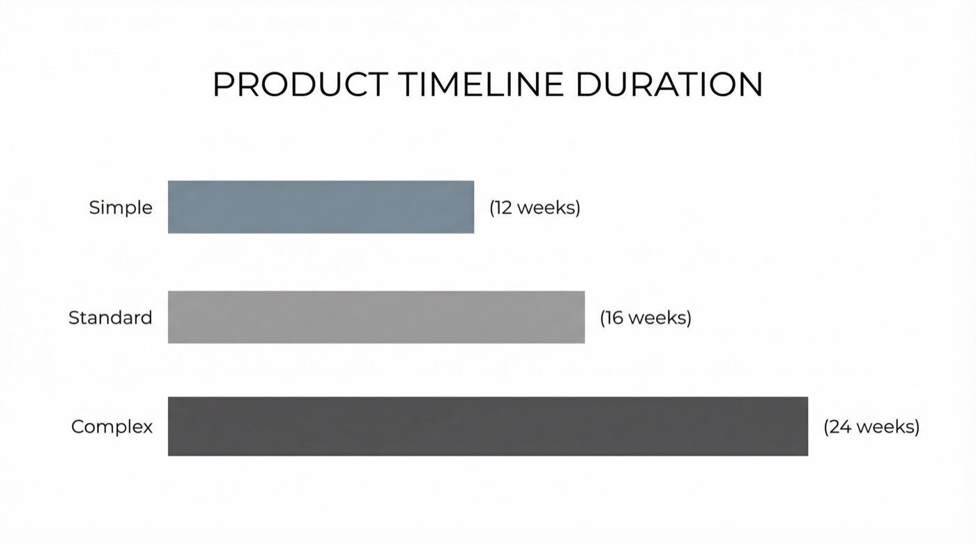 Comparison chart showing testing timeline variations by cosmetic product category